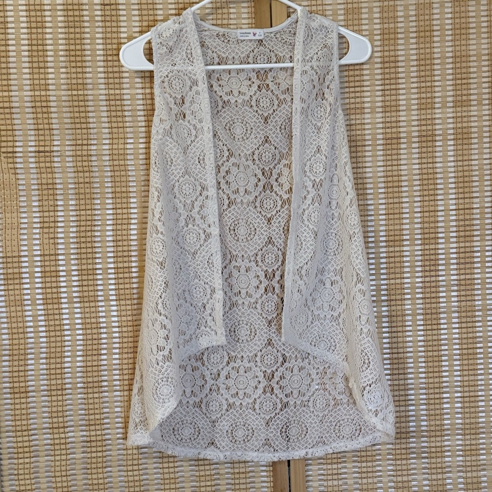 Beautees Womens S Vest Open Front‎ Lace Cream Floral Boho Hippie Y2K Beach